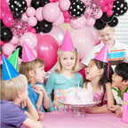 Pink Mouse Balloon Garland Arch Kit for Cartoon Mouse Theme Birthday Party Decorations Girl Kids, Pink Black Rose Red Bow Foil Balloons