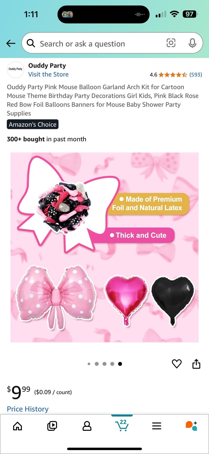 Pink Mouse Balloon Garland Arch Kit for Cartoon Mouse Theme Birthday Party Decorations Girl Kids, Pink Black Rose Red Bow Foil Balloons