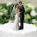 Elegant Bride & Groom Wedding Cake Plastic Topper with White Mesh Veil for Engagement Parties, Bridal Showers and Anniversaries