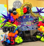 90s 80s Disco Theme Party Decorations, 171Pcs Balloon Arch Kit with Retro Disco Ball Radio Glasses Roller Skate Musical Note Chain Star