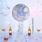 Disco Ball Piñata - Disco Party Decoration for Adult Birthday Party Supplies Hanging Disco Piñata with Bat Blindfold Mirror Roller Skating