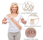 40th Birthday Decorations for Women, 33pcs Black Rose Gold Happy 40th Birthday Banner Crown and Sash Balloons Backdrop Hanging Swirls Paper