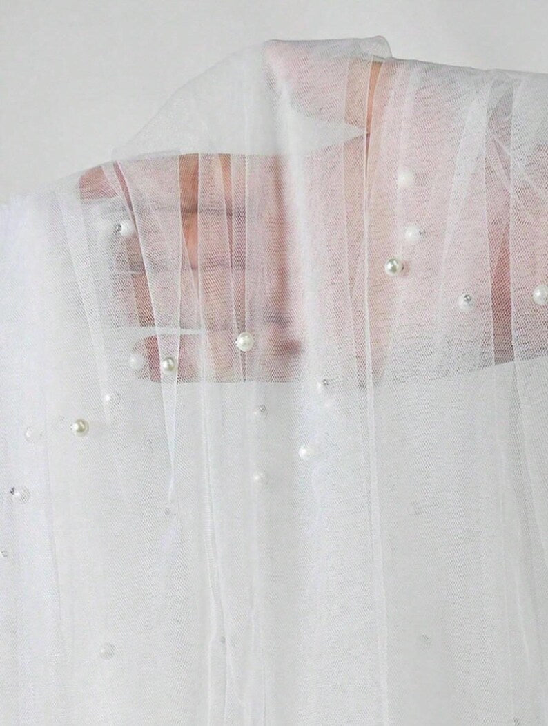 White Pearl Spring Summer Table Runner Boho Rustic Tulle Lace Mothers Day Table Runner for Baby Shower Wedding Arch Decor Veil Dessert Table
