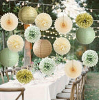 Sage Green Party Decorations Sage Gold Cream Tissue Paper Pom Poms Paper Lanterns Sage Green for Wedding Birthday Bridal Baby Shower Baptism