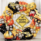 Construction Birthday Party Balloons with Digger Balloons, Cement  Truck Balloons Construction Background Garland Arch Kit with Tablecloth