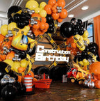 Construction Birthday Party Balloons with Digger Balloons, Cement  Truck Balloons Construction Background Garland Arch Kit with Tablecloth