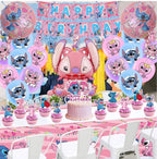 101PCS Stitch Party Supplies, Birthday Decorations Set Include Banner, Balloons, Stickers, Hanging Swirls, Cake Cupcake Toppers, Tablecloth