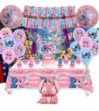 101PCS Stitch Party Supplies, Birthday Decorations Set Include Banner, Balloons, Stickers, Hanging Swirls, Cake Cupcake Toppers, Tablecloth