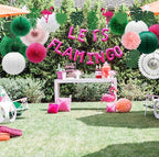 Tropical Flamingo Palm Leaves Party Decorations with Paper Fans Paper Lanterns Pom Poms Flowers for Birthday Bridal Baby Shower Bachelorette