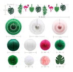 Tropical Flamingo Palm Leaves Party Decorations with Paper Fans Paper Lanterns Pom Poms Flowers for Birthday Bridal Baby Shower Bachelorette