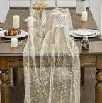 Beige Gold Gauze Table Runner 120 Inch 10FT, Glitter Metallic Foil Sheer Chiffon Cheesecloth Dining Wedding Holiday Birthday Table Decor