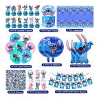 Stitch Party Supplies, 103pieces Birthday Decorations Set Include Banner, Balloons, Stickers, Hanging Swirls, Cake Cupcake Toppers, Tableclo
