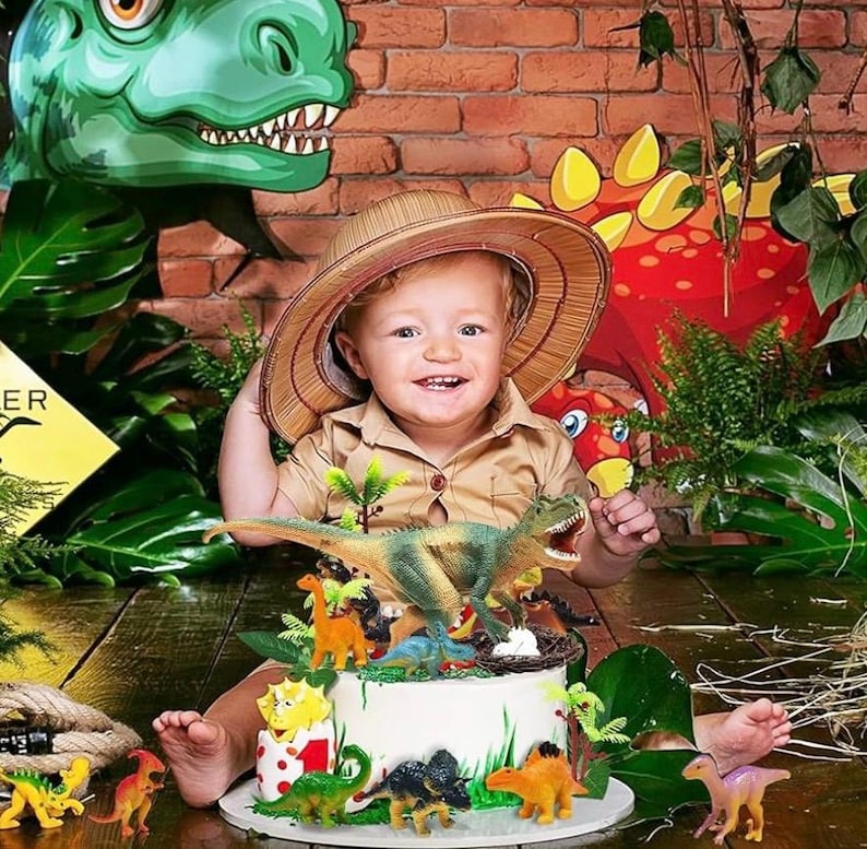 Dinosaur Themed Cake Toppers With Eggs Leaves Trees For Birthday Party , Wild Animals ,Kids Party Cake Decorations (Dinosaur-E), 26 PCS