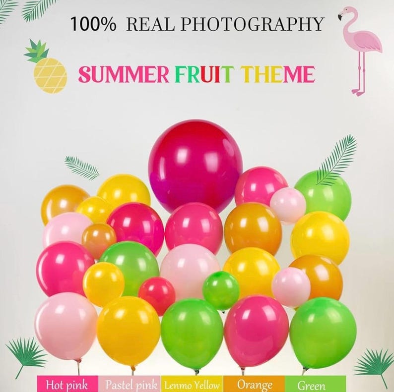 Summer Tropical Balloon Arch Kit Hot pink yellow orange Balloon Luau Flower Card Sticker palm leaves Hawaiian leis For Baby Shower Flamingo