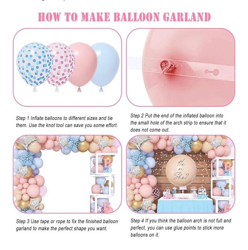 164PCS Gender Reveal Balloon Boxes Decorations, Pink and Blue Balloon Garland Kit 4pcs Boxes with Letters for Baby Shower Birthday He or She