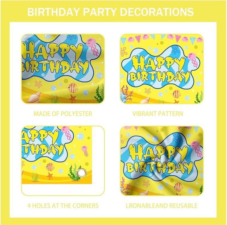 Cartoon Sponge Balloon Arch Kit-Blue Green Yellow Balloons Birthday Decorations For Boys Girl ,Party Decor Supplies,Happy Birthday Backdrop