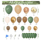 170Pcs Jungle Safari Balloons Garland Kit, Safari Baby Shower Decorations Sage Green Brown & Animal Print Balloons Palm Leaves Decorations