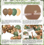 170Pcs Jungle Safari Balloons Garland Kit, Safari Baby Shower Decorations Sage Green Brown & Animal Print Balloons Palm Leaves Decorations