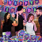 142pcs Video Game Birthday Decorations Gamer Party Tableware Video Game On Themed Plates Napkins Cups Tablecloth Banner for Boys Girls Neon