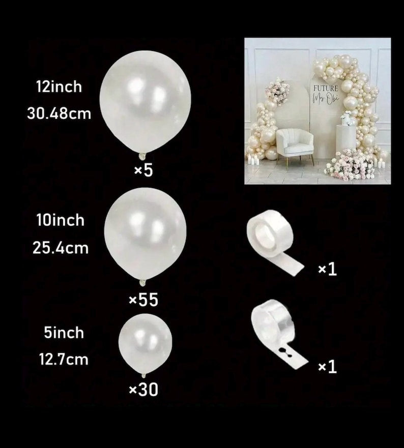 Pearl White Balloons Different Sizes 5 10 12 In,  White Balloon Garland Arch Kit,Royal White Latex Balloons for Birthday Wedding Baby Shower