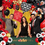 103Pcs Casino Theme Party Decorations, Red and Black Happy Birthday Banner Star Heart Poker Foil Balloons Fringe Curtain Paper Tassel