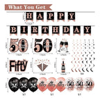 50th Birthday Decorations for Women,33pcs 50th Birthday Crown and Sash, Black Rose Gold Happy 50th Birthday Banner Balloons Backdrop Hanging