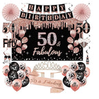 50th Birthday Decorations for Women,33pcs 50th Birthday Crown and Sash, Black Rose Gold Happy 50th Birthday Banner Balloons Backdrop Hanging