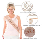 50th Birthday Decorations for Women,33pcs 50th Birthday Crown and Sash, Black Rose Gold Happy 50th Birthday Banner Balloons Backdrop Hanging
