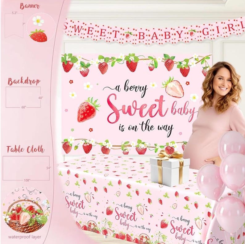 Strawberry Baby Shower Decorations, A Berry Sweet Baby Is On The Way Party Supplies, It's a Girl Gender Reveal, Backdrop Balloon Arch Boxes