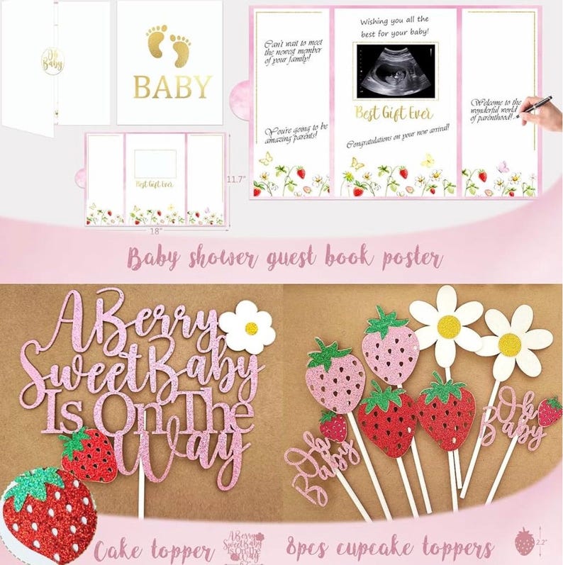 Strawberry Baby Shower Decorations, A Berry Sweet Baby Is On The Way Party Supplies, It's a Girl Gender Reveal, Backdrop Balloon Arch Boxes