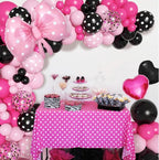 Pink Mouse Balloon Garland Arch Kit for Cartoon Mouse Theme Birthday Party Decorations Girl Kids, Pink Black Rose Red Bow Foil Balloons