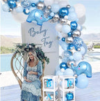 Elephant Baby Shower Decorations Boy, Blue Balloon Arch Kit with BABY Boxes, Backdrop, Tablecloth, 155pcs Party Set