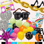 90s 80s Disco Theme Party Decorations, 171Pcs Balloon Arch Kit with Retro Disco Ball Radio Glasses Roller Skate Musical Note Chain Star