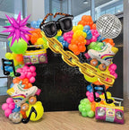 90s 80s Disco Theme Party Decorations, 171Pcs Balloon Arch Kit with Retro Disco Ball Radio Glasses Roller Skate Musical Note Chain Star
