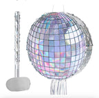 Disco Ball Piñata - Disco Party Decoration for Adult Birthday Party Supplies Hanging Disco Piñata with Bat Blindfold Mirror Roller Skating