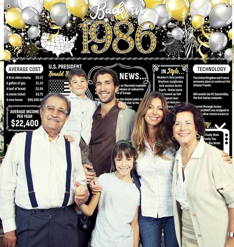 Back in 1986 Backdrop Large Wall Banner, Cheers to 40 Years, Happy 40th Birthday Anniversary Class Reunion Party Hanging Decorations Poster