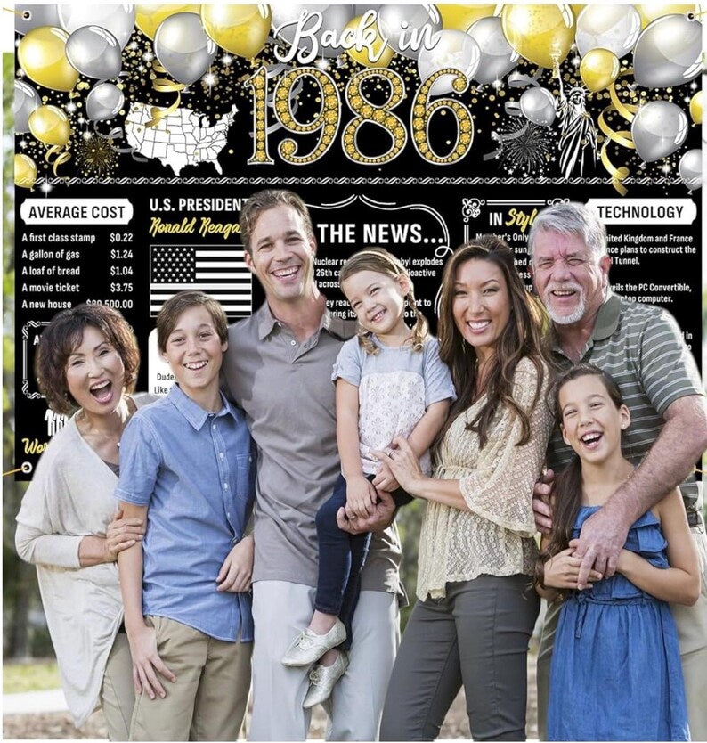 Back in 1986 Backdrop Large Wall Banner, Cheers to 40 Years, Happy 40th Birthday Anniversary Class Reunion Party Hanging Decorations Poster