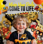 Construction Birthday Party Balloons with Digger Balloons, Cement  Truck Balloons Construction Background Garland Arch Kit with Tablecloth