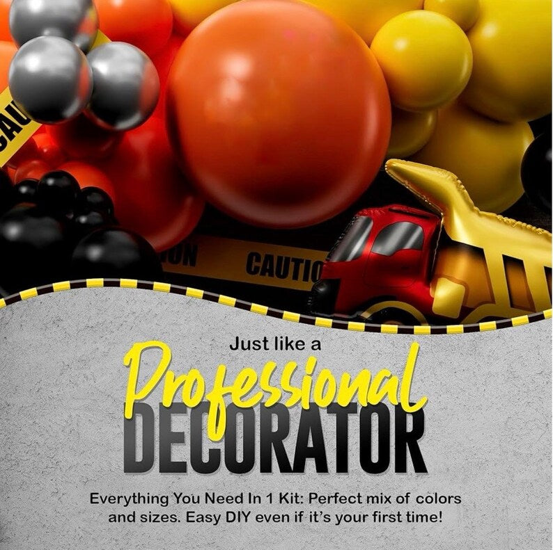 Construction Birthday Party Balloons with Digger Balloons, Cement  Truck Balloons Construction Background Garland Arch Kit with Tablecloth