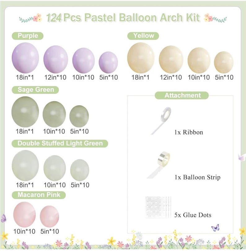 Dusty Green Purple Pastel Pink Balloon Arch Garland Kit 124Pcs Double Stuffed Light Green Sage Green Purple Yellow Macaron Pink Balloons