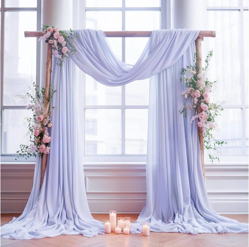Wedding Arch Draping Fabric,1 Panel 18FT Purple Sheer Chiffon Curtain Drapes 6 Yards for Wedding Ceremony Birthday Party Decoration
