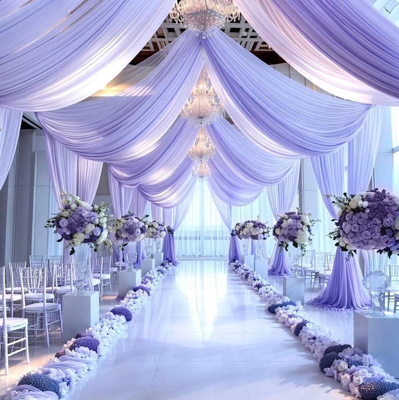Wedding Arch Draping Fabric,1 Panel 18FT Purple Sheer Chiffon Curtain Drapes 6 Yards for Wedding Ceremony Birthday Party Decoration