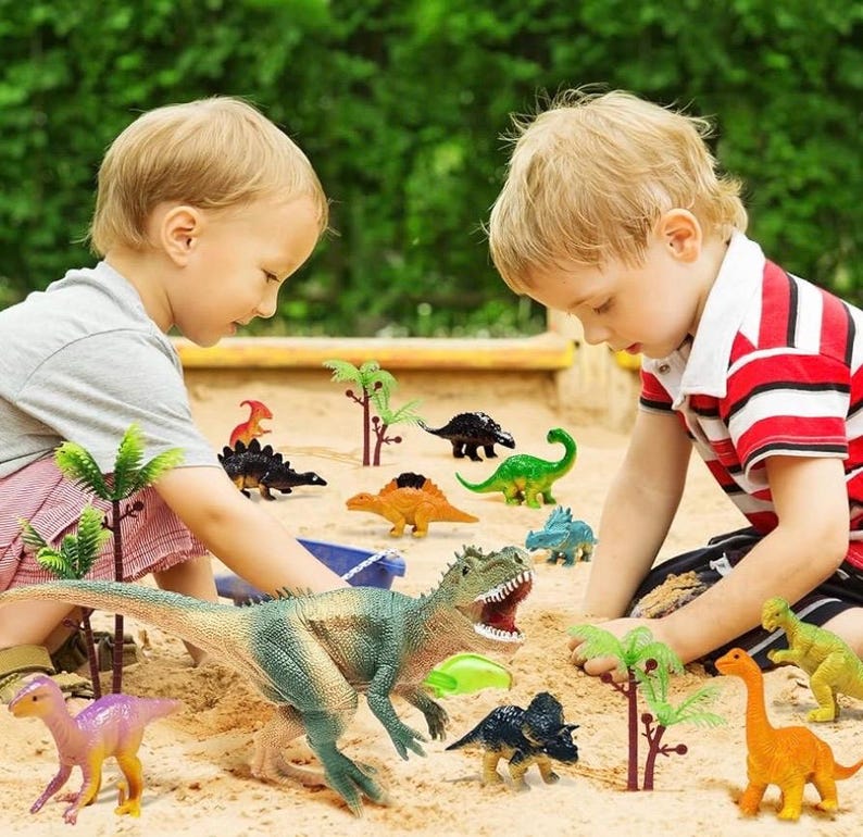 Dinosaur Themed Cake Toppers With Eggs Leaves Trees For Birthday Party , Wild Animals ,Kids Party Cake Decorations (Dinosaur-E), 26 PCS