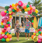 Summer Tropical Balloon Arch Kit Hot pink yellow orange Balloon Luau Flower Card Sticker palm leaves Hawaiian leis For Baby Shower Flamingo
