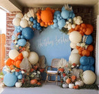 Blue Orange Balloon Arch Double Stuffed Latex Orange Sand White Balloons Light Blue White Balloon Garland for Birthday Fall Baby Shower