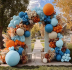 Blue Orange Balloon Arch Double Stuffed Latex Orange Sand White Balloons Light Blue White Balloon Garland for Birthday Fall Baby Shower