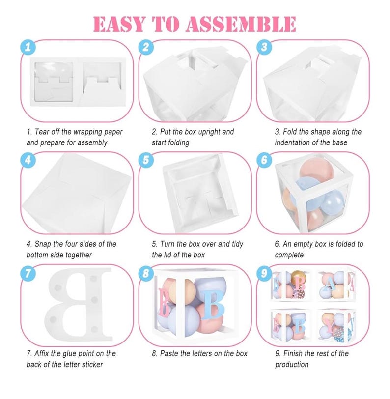 164PCS Gender Reveal Balloon Boxes Decorations, Pink and Blue Balloon Garland Kit 4pcs Boxes with Letters for Baby Shower Birthday He or She