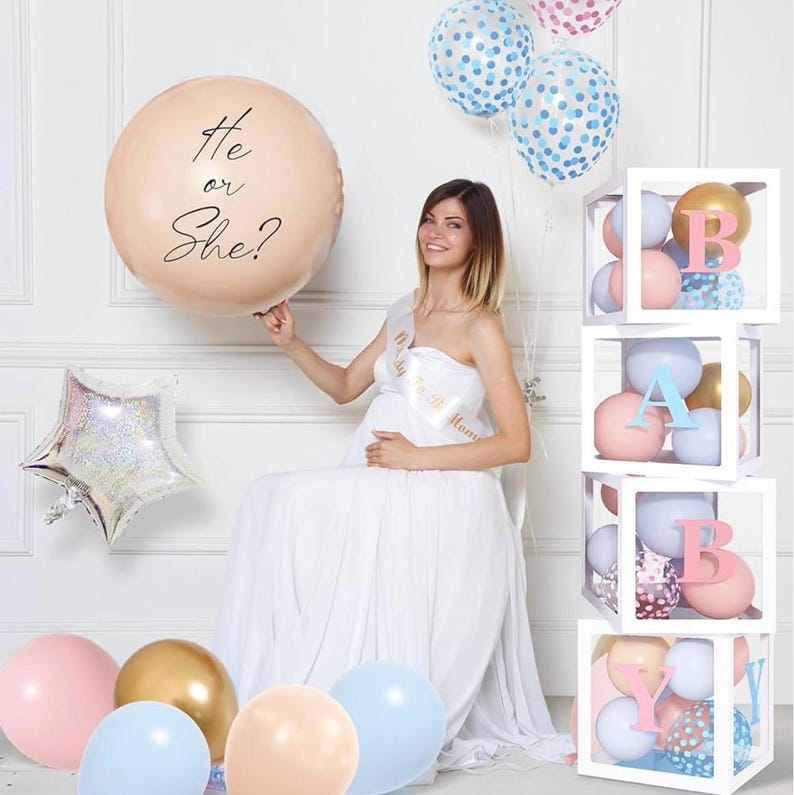 164PCS Gender Reveal Balloon Boxes Decorations, Pink and Blue Balloon Garland Kit 4pcs Boxes with Letters for Baby Shower Birthday He or She