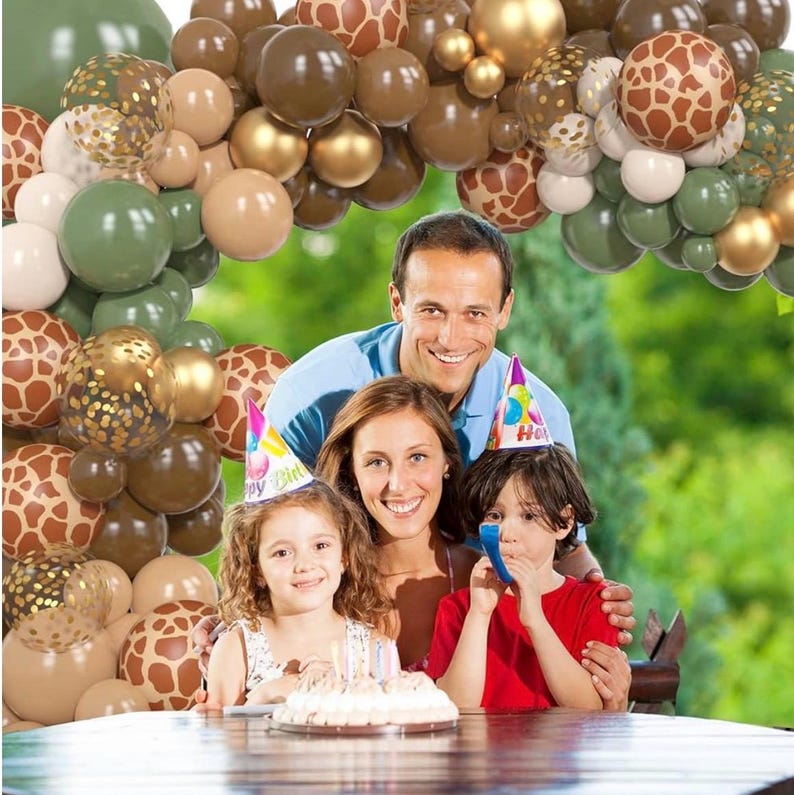 170Pcs Jungle Safari Balloons Garland Kit, Safari Baby Shower Decorations Sage Green Brown & Animal Print Balloons Palm Leaves Decorations