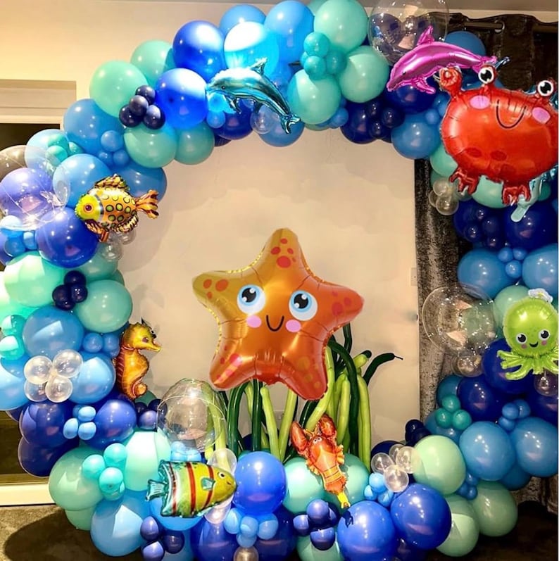 Under The Sea Balloon Garland Kit, Ocean Birthday Decorations, Sea Creature Balloon Arch, Nemo Party Decor, Fish Balloons, Baby Shower